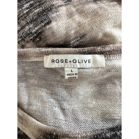Rose & Olive Lightweight Sweater Top Cream Brown Taupe Print L - Picture 4 of 5